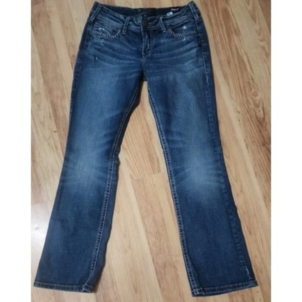 Silver Suki Super Stretch Mid Slim Boot Denim Blue Jeans W28 L31 faded western